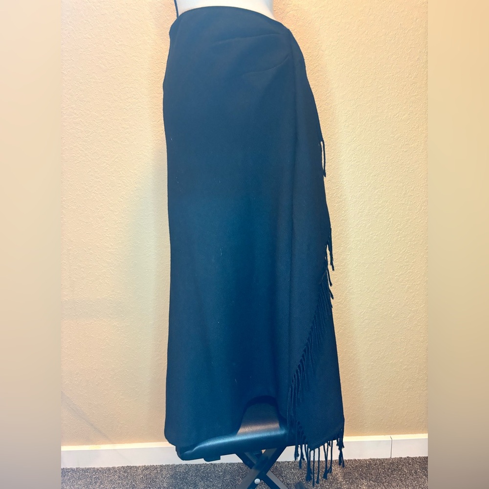 Vintage 100% Wool Ralph Lauren Black Maxi Skirt with Fringe - Picture 4 of 16
